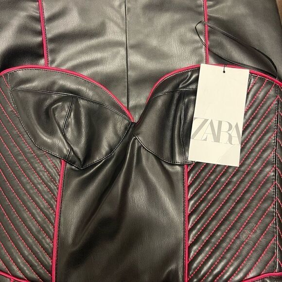 Zara Sweetheart Faux Leather Dress Size Small - Picture 2 of 3